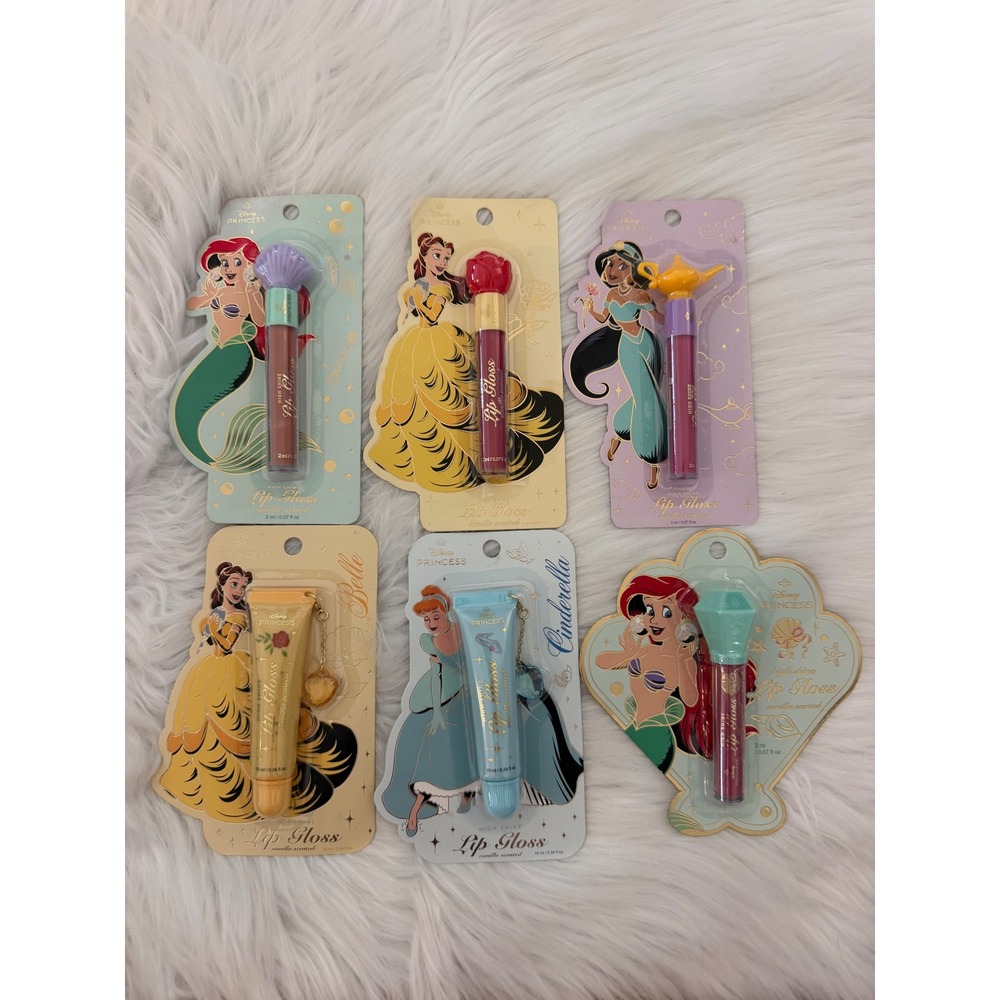 Disney Princess High Shine Lip Gloss Set Ariel Belle Jasmine Cinderella 6 Pack